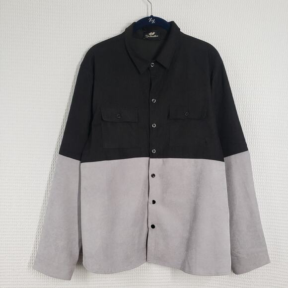 Go Destination Casual Button-Up Shirt Mens Large Gray Black Two Tone Long Sleeve - Picture 1 of 16